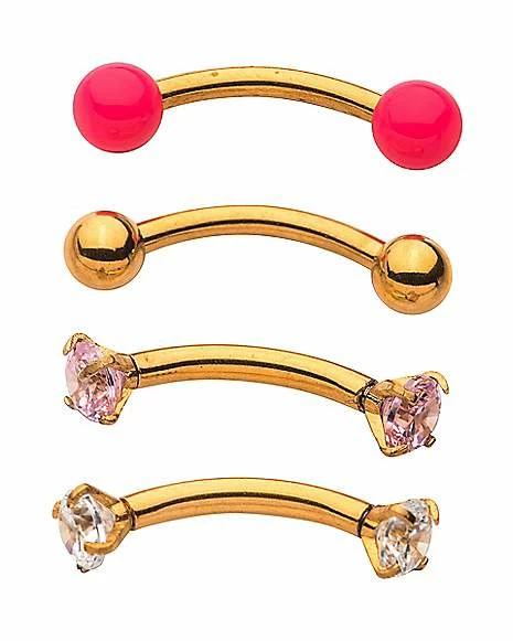 Top 10 π Multi-Pack CZ Pink Goldtone Curved Barbells 4 Pack - 16 Gauge π― 3 Top 10 π Multi-Pack CZ Pink Goldtone Curved Barbells 4 Pack - 16 Gauge π―
