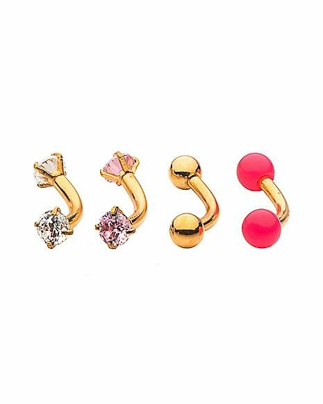 Top 10 π Multi-Pack CZ Pink Goldtone Curved Barbells 4 Pack - 16 Gauge π― 4 Top 10 π Multi-Pack CZ Pink Goldtone Curved Barbells 4 Pack - 16 Gauge π― - Image 2