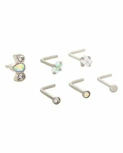 Brand new 👍 Multi-Pack CZ Aurora Borealis L-Bend Nose Rings 6 Pack - 20 Gauge 😉