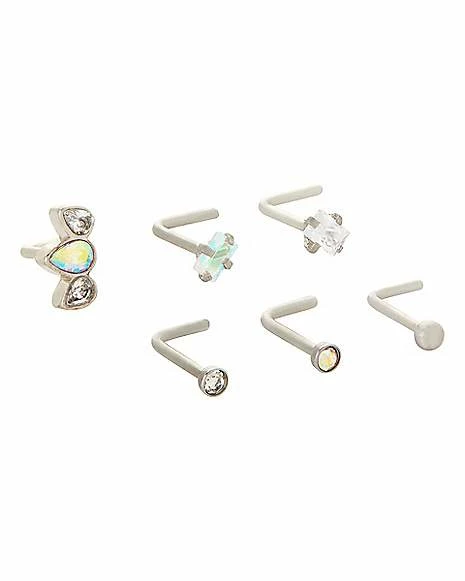 Brand new π Multi-Pack CZ Aurora Borealis L-Bend Nose Rings 6 Pack - 20 Gauge π 3 Brand new π Multi-Pack CZ Aurora Borealis L-Bend Nose Rings 6 Pack - 20 Gauge π