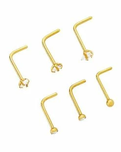Outlet π Multi-Pack CZ Goldtone L-Bend Nose Rings 6 Pack - 20 Gauge π 5 Outlet π Multi-Pack CZ Goldtone L-Bend Nose Rings 6 Pack - 20 Gauge π -Playboy Shop 03948692 b