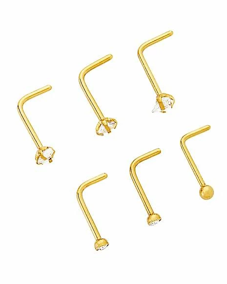 Outlet π Multi-Pack CZ Goldtone L-Bend Nose Rings 6 Pack - 20 Gauge π 4 Outlet π Multi-Pack CZ Goldtone L-Bend Nose Rings 6 Pack - 20 Gauge π - Image 2