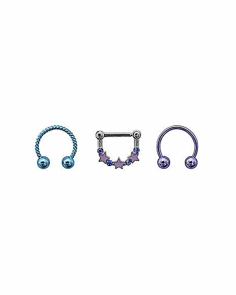 Buy π Multi-Pack CZ Purple and Blue Star Horseshoe Rings and Clicker Septum Ring 3 Pack - 16 Gauge π€© 3 Buy π Multi-Pack CZ Purple and Blue Star Horseshoe Rings and Clicker Septum Ring 3 Pack - 16 Gauge π€©