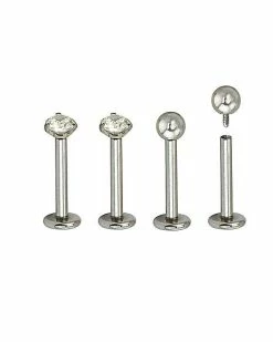 Hot Sale ⌛ Multi-Pack CZ Silvertone Labret Lip Rings 4 Pack - 16 Gauge 🎉 -Playboy Shop 03948759 c