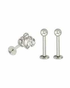 Outlet 😀 Multi-Pack Clear Gem Cluster and Silvertone Labret Lip Rings 3 Pack - 16 Gauge 🌟 -Playboy Shop 03948783 b