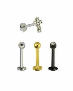 Cheapest 🧨 Multi-Pack CZ Cross Labret Lip Rings 4 Pack - 16 Gauge 😉 -Playboy Shop 03948791 b