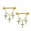 Flash Sale ✔️ CZ Goldtone Cross Dangle Nipple Barbells - 14 Gauge 👍 -Playboy Shop 03948825 a