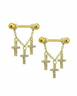Flash Sale βοΈ CZ Goldtone Cross Dangle Nipple Barbells - 14 Gauge π 5 Flash Sale βοΈ CZ Goldtone Cross Dangle Nipple Barbells - 14 Gauge π -Playboy Shop 03948825 b
