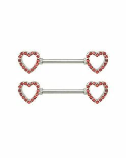 Buy 👍 CZ Red Heart Titanium Nipple Barbells - 14 Gauge 😀