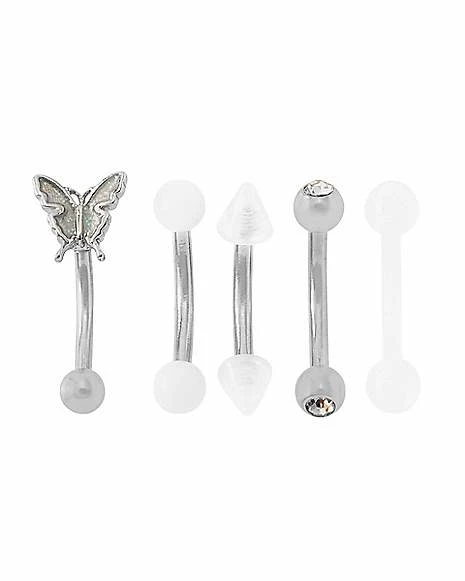 Hot Sale π Multi-Pack CZ White and Silver Butterfly Curved Barbells 5 Pack - 16 Gauge π 4 Hot Sale π Multi-Pack CZ White and Silver Butterfly Curved Barbells 5 Pack - 16 Gauge π - Image 2