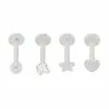 Best Sale 🥰 Multi-Pack CZ Heart and Star Labret Lip Rings 4 Pack - 16 Gauge 🔥 -Playboy Shop 03949096 a