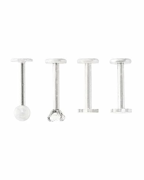 Best Sale π₯° Multi-Pack CZ Heart and Star Labret Lip Rings 4 Pack - 16 Gauge π₯ 4 Best Sale π₯° Multi-Pack CZ Heart and Star Labret Lip Rings 4 Pack - 16 Gauge π₯ - Image 2