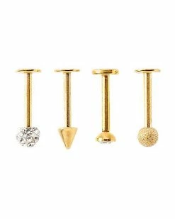 Best Sale ⭐ Multi-Pack Pave CZ Goldplated Labret Lip Rings 4 Pack - 16 Gauge ✔️ -Playboy Shop 03949104 b