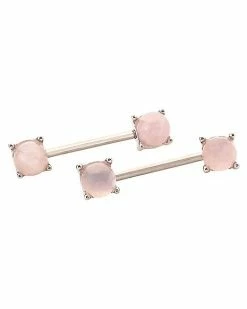 Deals 🥰 Rose Quartz Nipple Barbells - 14 Gauge 🌟