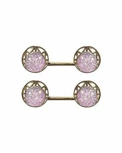 Top 10 💯 CZ Pink Gem Goldtone Nipple Barbells - 14 Gauge ⭐