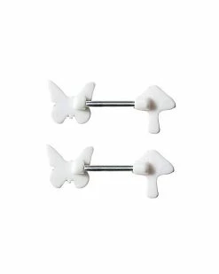 Hot Sale ✔️ Mushroom and Butterfly Nipple Barbells - 14 Gauge ✨ -Playboy Shop 03949260 b