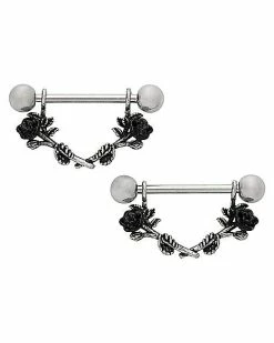 Outlet 🧨 Black Rose Half Nipple Shields - 14 Gauge 🎁