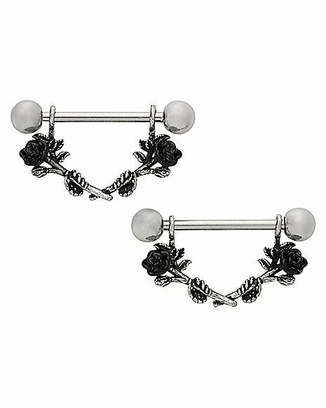 Outlet 𧨠Black Rose Half Nipple Shields - 14 Gauge π 3 Outlet 𧨠Black Rose Half Nipple Shields - 14 Gauge π