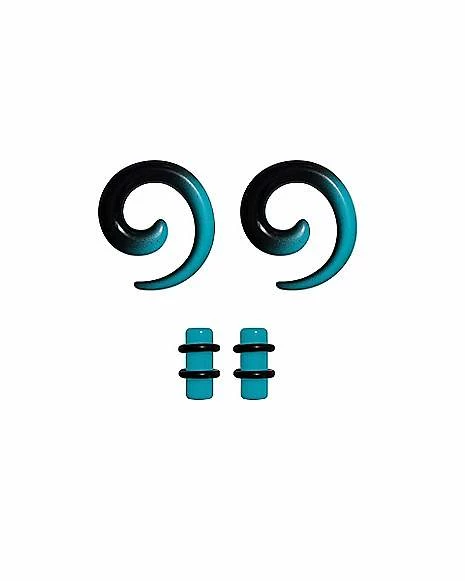 Cheap π Multi-Pack Teal and Black Ombre Spirals and Plugs - 2 Pair π 4 Cheap π Multi-Pack Teal and Black Ombre Spirals and Plugs - 2 Pair π - Image 2