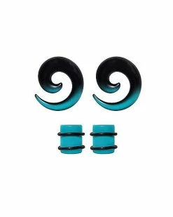 Cheap 🎉 Multi-Pack Teal and Black Ombre Spirals and Plugs - 2 Pair 👍