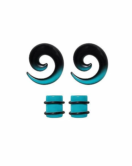 Cheap π Multi-Pack Teal and Black Ombre Spirals and Plugs - 2 Pair π 3 Cheap π Multi-Pack Teal and Black Ombre Spirals and Plugs - 2 Pair π