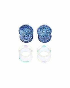 Budget 🛒 Multi-Pack Blue Glitter Plugs and Clear Tunnels - 2 Pair ✨