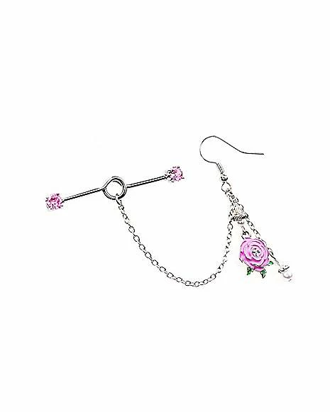 Best deal π₯° CZ Pink Industrial Barbell Chain Dangle Earrings - 14 Gauge β 4 Best deal π₯° CZ Pink Industrial Barbell Chain Dangle Earrings - 14 Gauge β - Image 2