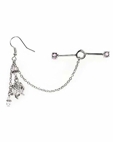 Best deal π₯° CZ Pink Industrial Barbell Chain Dangle Earrings - 14 Gauge β 6 Best deal π₯° CZ Pink Industrial Barbell Chain Dangle Earrings - 14 Gauge β - Image 4