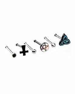 Flash Sale 🥰 Multi-Pack Pentagram Cross Celtic Knot Nose Pins 6 Pack - 20 Gauge 🌟 -Playboy Shop 03951100 c