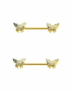 Budget ✨ CZ Goldplated Butterfly Nipple Barbells - 14 Gauge 🔥 -Playboy Shop 03951282 d
