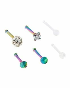Best reviews of 💯 CZ Oil Slick and White Bone Nose Pins 6 Pack - 20 Gauge ✨