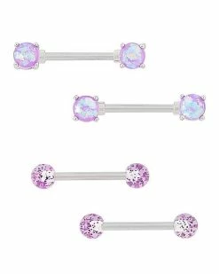 Best Sale 👍 Multi-Pack Purple Opal-Effect Nipple Barbells 2 Pairs - 14 Gauge 👏