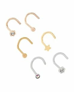 Hot Sale 🎁 Multi-Pack CZ Flower Screw Nose Rings 6 Pack - 20 Gauge ❤️