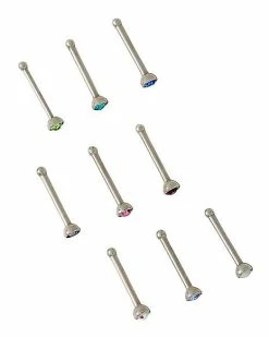 Budget 🌟 Multi-Pack Multi-Color CZ Bone Nose Rings 9 Pack - 20 Gauge 🔥 -Playboy Shop 03953148 b