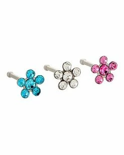 Top 10 ✨ Multi-Pack Blue and Pink CZ Flower Bone Nose Rings 3 Pack - 20 Gauge 🔥