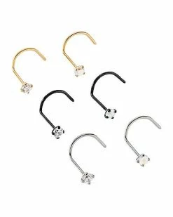 Promo π Multi-Pack Titanium CZ Silvertone Goldtone and Black Screw Nose Rings 6 Pack - 20 Gauge π 5 Promo π Multi-Pack Titanium CZ Silvertone Goldtone and Black Screw Nose Rings 6 Pack - 20 Gauge π -Playboy Shop 03953189 a