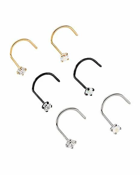 Promo π Multi-Pack Titanium CZ Silvertone Goldtone and Black Screw Nose Rings 6 Pack - 20 Gauge π 4 Promo π Multi-Pack Titanium CZ Silvertone Goldtone and Black Screw Nose Rings 6 Pack - 20 Gauge π - Image 2