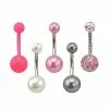 Flash Sale 😀 Multi-Pack Pink White and Silvertone Belly Rings 5 Pack - 14 Gauge 🎉 -Playboy Shop 03953213 a