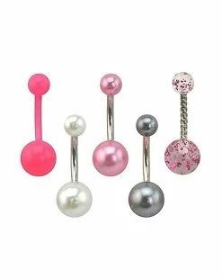 Flash Sale 😀 Multi-Pack Pink White and Silvertone Belly Rings 5 Pack - 14 Gauge 🎉