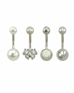 Best deal 🛒 Multi-Pack CZ and Pearl-Effect Butterfly Belly Rings 4 Pack - 14 Gauge 💯