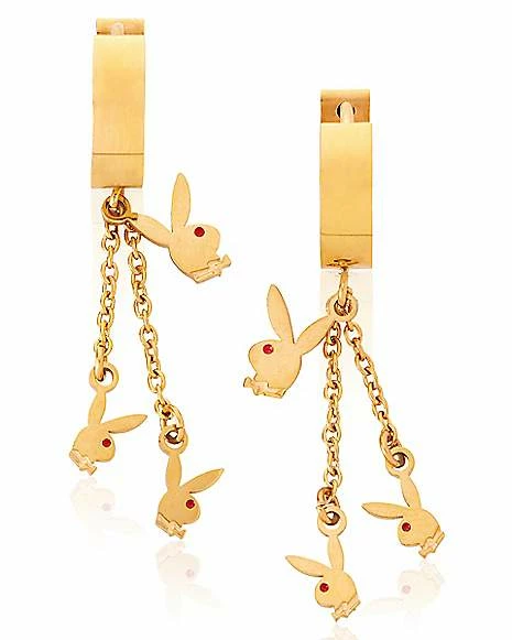 Best deal π Goldtone Triple Playboy Bunny Chain Dangle Huggie Hoop Earrings 𧨠4 Best deal π Goldtone Triple Playboy Bunny Chain Dangle Huggie Hoop Earrings 𧨠- Image 2