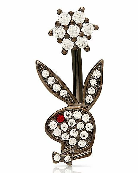 Best Pirce β CZ Flower Black Playboy Belly Ring - 14 Gauge π 3 Best Pirce β CZ Flower Black Playboy Belly Ring - 14 Gauge π