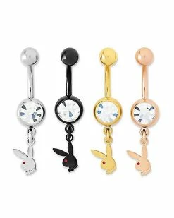 New 😀 Multi-Pack CZ Playboy Assorted Dangle Belly Rings 4 Pack - 14 Gauge 🎉