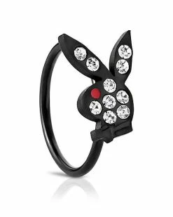 Buy 🔥 CZ Black Playboy Bunny Hoop Nose Ring - 20 Gauge 🛒