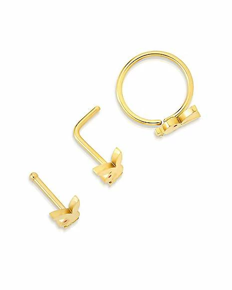 Best Pirce π€© Multi-Pack Goldtone Playboy Bunny L-Bend Pin and Hoop Nose Rings 3 Pack - 20 Gauge βοΈ 4 Best Pirce π€© Multi-Pack Goldtone Playboy Bunny L-Bend Pin and Hoop Nose Rings 3 Pack - 20 Gauge βοΈ - Image 2