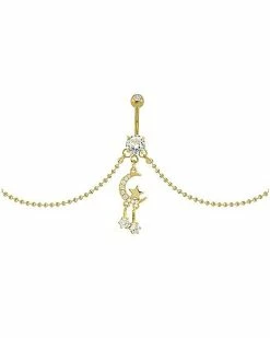 Cheap 🤩 CZ Goldtone Moon Star Chain Dangle Belly Ring - 14 Gauge 😉 -Playboy Shop 03955911 b