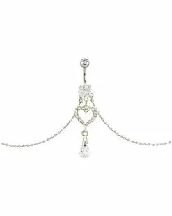 Outlet ⌛ CZ Heart Chain Dangle Belly Ring - 14 Gauge ⭐ -Playboy Shop 03955929 b