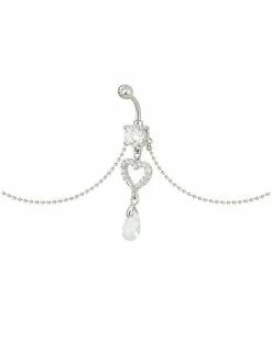 Outlet ⌛ CZ Heart Chain Dangle Belly Ring - 14 Gauge ⭐ -Playboy Shop 03955929 c
