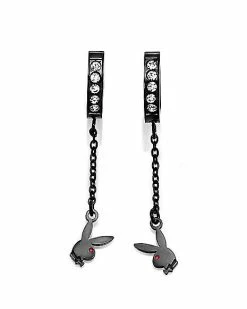 Best reviews of ❤️ CZ Black Playboy Bunny Chain Dangle Huggie Hoop Earrings ⭐