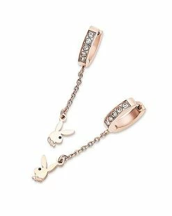 Hot Sale ⭐ CZ Rose Goldtone Playboy Bunny Chain Dangle Huggie Hoop Earrings 💯 -Playboy Shop 03957347 b